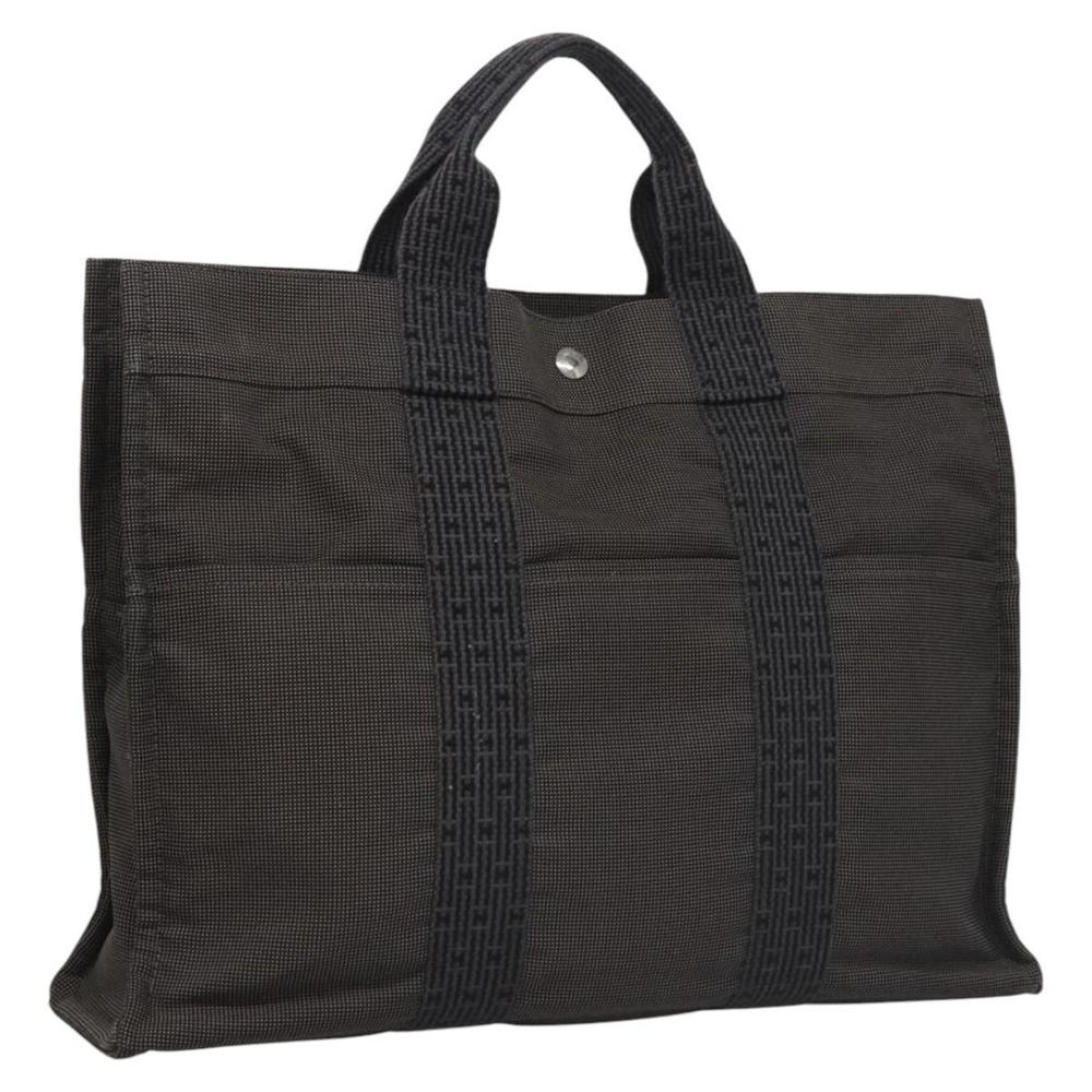 HERMES Her Line MM Tote Bag Canvas Gray Silver Auth kk445